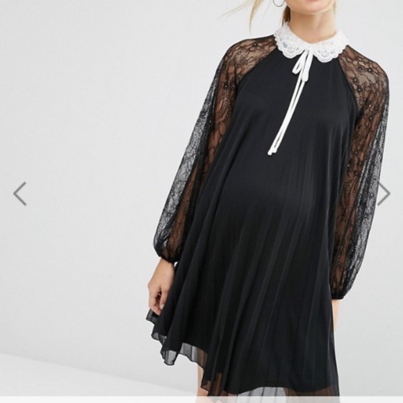 ASOS Maternity Black Lace Mini Dress - Picture 1 of 4